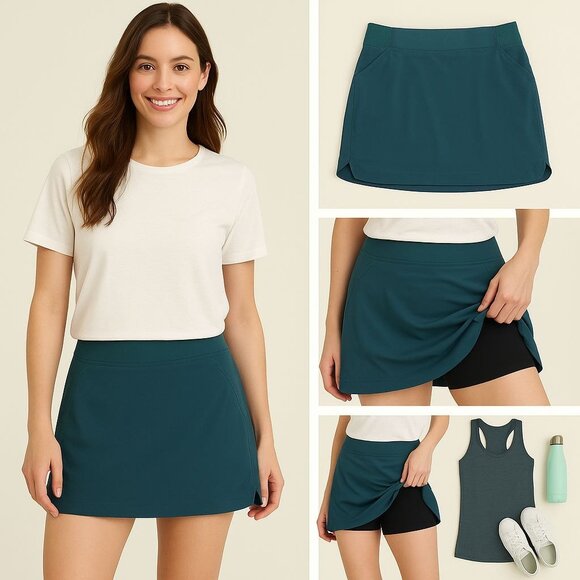 32 Degrees Cool Teal Skort Size Large Built In Shorts Stretch Sport Casual Skirt - Picture 9 of 9